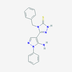 molecular formula C18H16N6S B293195 5-(5-amino-1-phenyl-1H-pyrazol-4-yl)-4-benzyl-2,4-dihydro-3H-1,2,4-triazole-3-thione 