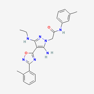 molecular formula C23H25N7O2 B2931964 2-(5-amino-3-(ethylamino)-4-(3-(o-tolyl)-1,2,4-oxadiazol-5-yl)-1H-pyrazol-1-yl)-N-(m-tolyl)acetamide CAS No. 1170978-33-2