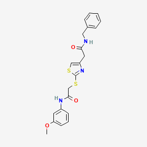 molecular formula C21H21N3O3S2 B2931974 N-benzyl-2-(2-((2-((3-methoxyphenyl)amino)-2-oxoethyl)thio)thiazol-4-yl)acetamide CAS No. 941937-55-9