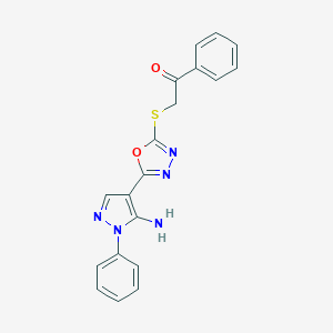 molecular formula C19H15N5O2S B293199 2-{[5-(5-amino-1-phenyl-1H-pyrazol-4-yl)-1,3,4-oxadiazol-2-yl]sulfanyl}-1-phenylethanone 
