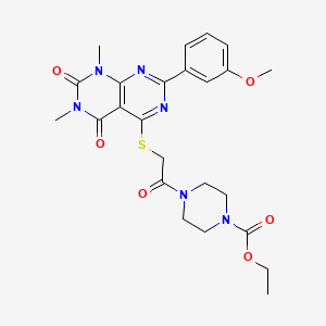 molecular formula C24H28N6O6S B2931995 Ethyl 4-(2-((2-(3-methoxyphenyl)-6,8-dimethyl-5,7-dioxo-5,6,7,8-tetrahydropyrimido[4,5-d]pyrimidin-4-yl)thio)acetyl)piperazine-1-carboxylate CAS No. 921066-61-7