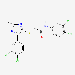 molecular formula C19H15Cl4N3OS B2931997 N-(3,4-dichlorophenyl)-2-{[5-(3,4-dichlorophenyl)-2,2-dimethyl-2H-imidazol-4-yl]sulfanyl}acetamide CAS No. 899932-27-5
