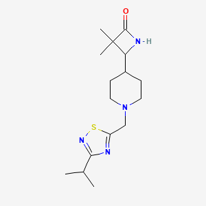 molecular formula C16H26N4OS B2931998 3,3-Dimethyl-4-[1-[(3-propan-2-yl-1,2,4-thiadiazol-5-yl)methyl]piperidin-4-yl]azetidin-2-one CAS No. 2248922-29-2