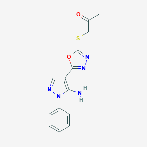 molecular formula C14H13N5O2S B293200 1-{[5-(5-amino-1-phenyl-1H-pyrazol-4-yl)-1,3,4-oxadiazol-2-yl]sulfanyl}acetone 