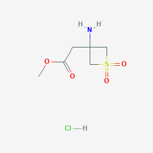 molecular formula C6H12ClNO4S B2932009 Methyl 2-(3-amino-1,1-dioxothietan-3-yl)acetate;hydrochloride CAS No. 2490412-86-5