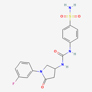 molecular formula C17H17FN4O4S B2932020 4-(3-(1-(3-Fluorophenyl)-5-oxopyrrolidin-3-yl)ureido)benzenesulfonamide CAS No. 894030-57-0