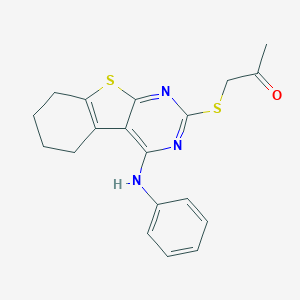 molecular formula C19H19N3OS2 B293203 1-[(4-Anilino-5,6,7,8-tetrahydro[1]benzothieno[2,3-d]pyrimidin-2-yl)sulfanyl]acetone 