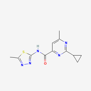 molecular formula C12H13N5OS B2932035 2-Cyclopropyl-6-methyl-N-(5-methyl-1,3,4-thiadiazol-2-yl)pyrimidine-4-carboxamide CAS No. 2415455-17-1
