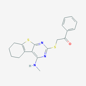 molecular formula C19H19N3OS2 B293205 2-{[4-(Methylamino)-5,6,7,8-tetrahydro[1]benzothieno[2,3-d]pyrimidin-2-yl]sulfanyl}-1-phenylethanone 