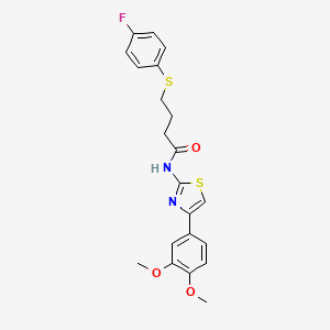molecular formula C21H21FN2O3S2 B2932053 N-(4-(3,4-dimethoxyphenyl)thiazol-2-yl)-4-((4-fluorophenyl)thio)butanamide CAS No. 922870-33-5