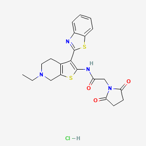 molecular formula C22H23ClN4O3S2 B2932055 N-(3-(benzo[d]thiazol-2-yl)-6-ethyl-4,5,6,7-tetrahydrothieno[2,3-c]pyridin-2-yl)-2-(2,5-dioxopyrrolidin-1-yl)acetamide hydrochloride CAS No. 1330325-74-0