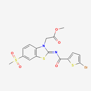 molecular formula C16H13BrN2O5S3 B2932068 Methyl 2-[2-(5-bromothiophene-2-carbonyl)imino-6-methylsulfonyl-1,3-benzothiazol-3-yl]acetate CAS No. 865198-47-6
