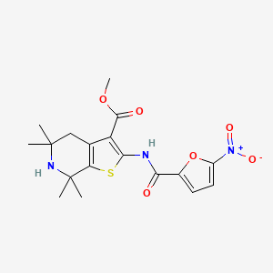 molecular formula C18H21N3O6S B2932078 5,5,7,7-四甲基-2-(5-硝基呋喃-2-甲酰胺)-4,5,6,7-四氢噻吩并[2,3-c]吡啶-3-甲酸甲酯 CAS No. 864860-24-2
