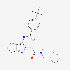 molecular formula C23H30N4O3S B2932080 4-(叔丁基)-N-(2-(2-氧代-2-(((四氢呋喃-2-基)甲基)氨基)乙基)-4,6-二氢-2H-噻吩并[3,4-c]吡唑-3-基)苯甲酰胺 CAS No. 1105205-98-8