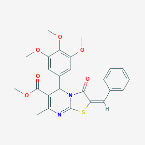 molecular formula C25H24N2O6S B293209 methyl 2-benzylidene-7-methyl-3-oxo-5-(3,4,5-trimethoxyphenyl)-2,3-dihydro-5H-[1,3]thiazolo[3,2-a]pyrimidine-6-carboxylate 