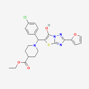 molecular formula C23H23ClN4O4S B2932099 1-((4-氯苯基)(2-(呋喃-2-基)-6-羟基噻唑并[3,2-b][1,2,4]三唑-5-基)甲基)哌啶-4-羧酸乙酯 CAS No. 887220-55-5