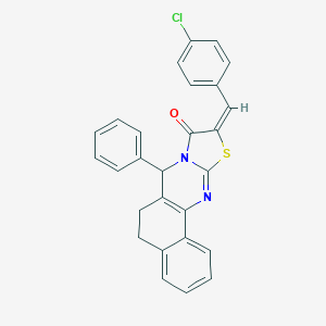 molecular formula C27H19ClN2OS B293210 (14E)-14-[(4-chlorophenyl)methylidene]-11-phenyl-15-thia-12,17-diazatetracyclo[8.7.0.02,7.012,16]heptadeca-1(10),2,4,6,16-pentaen-13-one 