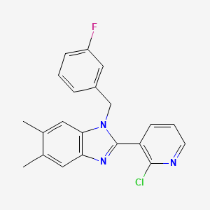 molecular formula C21H17ClFN3 B2932106 2-(2-chloro-3-pyridinyl)-1-(3-fluorobenzyl)-5,6-dimethyl-1H-1,3-benzimidazole CAS No. 860787-69-5