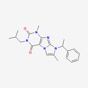 molecular formula C21H25N5O2 B2932121 3-isobutyl-1,7-dimethyl-8-(1-phenylethyl)-1H-imidazo[2,1-f]purine-2,4(3H,8H)-dione CAS No. 927625-75-0