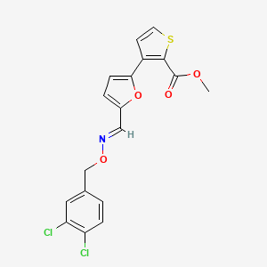 molecular formula C18H13Cl2NO4S B2932147 methyl 3-{5-[(1E)-{[(3,4-dichlorophenyl)methoxy]imino}methyl]furan-2-yl}thiophene-2-carboxylate CAS No. 241488-18-6