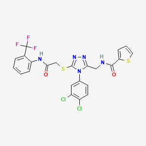 molecular formula C23H16Cl2F3N5O2S2 B2932150 N-((4-(3,4-dichlorophenyl)-5-((2-oxo-2-((2-(trifluoromethyl)phenyl)amino)ethyl)thio)-4H-1,2,4-triazol-3-yl)methyl)thiophene-2-carboxamide CAS No. 389072-11-1