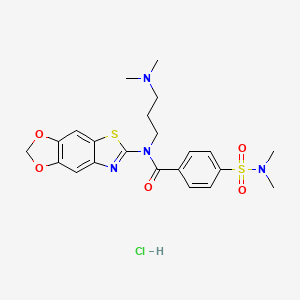 molecular formula C22H27ClN4O5S2 B2932156 N-([1,3]dioxolo[4',5':4,5]benzo[1,2-d]thiazol-6-yl)-N-(3-(dimethylamino)propyl)-4-(N,N-dimethylsulfamoyl)benzamide hydrochloride CAS No. 1052548-59-0