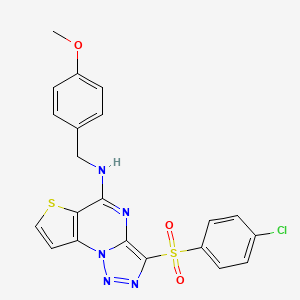 molecular formula C21H16ClN5O3S2 B2932157 3-[(4-chlorophenyl)sulfonyl]-N-(4-methoxybenzyl)thieno[2,3-e][1,2,3]triazolo[1,5-a]pyrimidin-5-amine CAS No. 892736-94-6