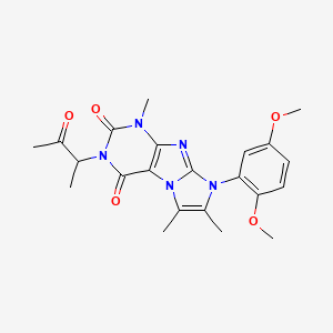 molecular formula C22H25N5O5 B2932159 8-(2,5-Dimethoxyphenyl)-1,6,7-trimethyl-3-(1-methyl-2-oxopropyl)-1,3,5-trihydr o-4-imidazolino[1,2-h]purine-2,4-dione CAS No. 896309-15-2