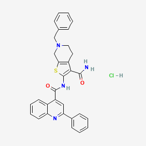 molecular formula C31H27ClN4O2S B2932162 6-Benzyl-2-(2-phenylquinoline-4-carboxamido)-4,5,6,7-tetrahydrothieno[2,3-c]pyridine-3-carboxamide hydrochloride CAS No. 1215753-54-0