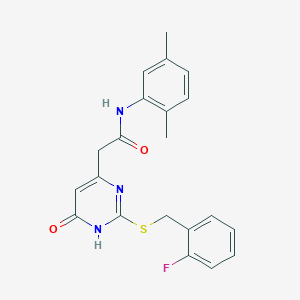 molecular formula C21H20FN3O2S B2932189 N-(2,5-二甲苯基)-2-(2-((2-氟苄基)硫)-6-氧代-1,6-二氢嘧啶-4-基)乙酰胺 CAS No. 1105214-10-5