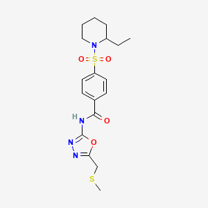 molecular formula C18H24N4O4S2 B2932199 4-((2-ethylpiperidin-1-yl)sulfonyl)-N-(5-((methylthio)methyl)-1,3,4-oxadiazol-2-yl)benzamide CAS No. 850936-44-6