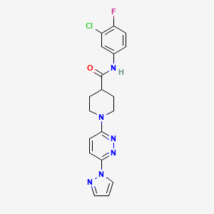 molecular formula C19H18ClFN6O B2932222 1-(6-(1H-pyrazol-1-yl)pyridazin-3-yl)-N-(3-chloro-4-fluorophenyl)piperidine-4-carboxamide CAS No. 1286727-21-6