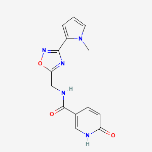 molecular formula C14H13N5O3 B2932229 N-((3-(1-methyl-1H-pyrrol-2-yl)-1,2,4-oxadiazol-5-yl)methyl)-6-oxo-1,6-dihydropyridine-3-carboxamide CAS No. 2034509-19-6