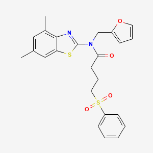 molecular formula C24H24N2O4S2 B2932232 N-(4,6-dimethylbenzo[d]thiazol-2-yl)-N-(furan-2-ylmethyl)-4-(phenylsulfonyl)butanamide CAS No. 922387-68-6