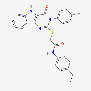 molecular formula C27H24N4O2S B2932237 N-(4-ethylphenyl)-2-[[3-(4-methylphenyl)-4-oxo-5H-pyrimido[5,4-b]indol-2-yl]sulfanyl]acetamide CAS No. 536704-82-2