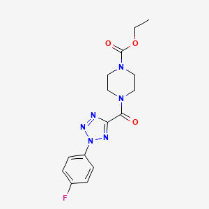 molecular formula C15H17FN6O3 B2932238 4-(2-(4-氟苯基)-2H-四唑-5-羰基)哌嗪-1-甲酸乙酯 CAS No. 1396791-93-7