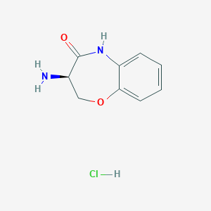 molecular formula C9H11ClN2O2 B2932244 (R)-7-Amino-6,7-dihydro-9H-5-oxa-9-aza-benzocyclohepten-8-one hydrochloride CAS No. 639478-67-4