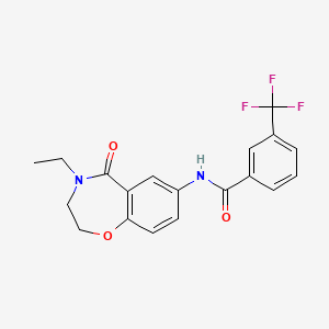 molecular formula C19H17F3N2O3 B2932255 N-(4-ethyl-5-oxo-2,3,4,5-tetrahydrobenzo[f][1,4]oxazepin-7-yl)-3-(trifluoromethyl)benzamide CAS No. 922128-34-5