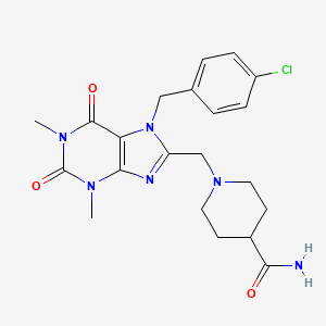 molecular formula C21H25ClN6O3 B2932262 1-[[7-[(4-Chlorophenyl)methyl]-1,3-dimethyl-2,6-dioxopurin-8-yl]methyl]piperidine-4-carboxamide CAS No. 893969-52-3