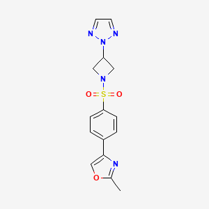 molecular formula C15H15N5O3S B2932267 4-(4-((3-(2H-1,2,3-triazol-2-yl)azetidin-1-yl)sulfonyl)phenyl)-2-methyloxazole CAS No. 2178773-95-8
