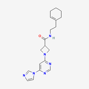 molecular formula C19H24N6O B2932304 1-(6-(1H-imidazol-1-yl)pyrimidin-4-yl)-N-(2-(cyclohex-1-en-1-yl)ethyl)azetidine-3-carboxamide CAS No. 2034230-17-4