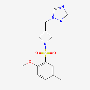 molecular formula C14H18N4O3S B2932316 1-((1-((2-methoxy-5-methylphenyl)sulfonyl)azetidin-3-yl)methyl)-1H-1,2,4-triazole CAS No. 2320886-48-2