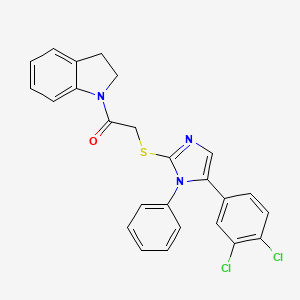 molecular formula C25H19Cl2N3OS B2932327 2-((5-(3,4-dichlorophenyl)-1-phenyl-1H-imidazol-2-yl)thio)-1-(indolin-1-yl)ethanone CAS No. 1207056-38-9