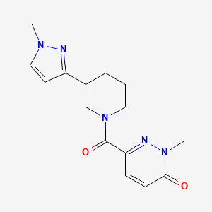 molecular formula C15H19N5O2 B2932332 2-methyl-6-(3-(1-methyl-1H-pyrazol-3-yl)piperidine-1-carbonyl)pyridazin-3(2H)-one CAS No. 2034418-18-1