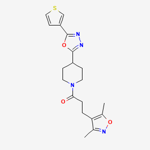 molecular formula C19H22N4O3S B2932345 3-(3,5-二甲基异恶唑-4-基)-1-(4-(5-(噻吩-3-基)-1,3,4-恶二唑-2-基)哌啶-1-基)丙烷-1-酮 CAS No. 1448132-80-6
