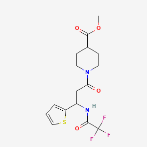 molecular formula C16H19F3N2O4S B2932362 Methyl 1-{3-(2-thienyl)-3-[(2,2,2-trifluoroacetyl)amino]propanoyl}-4-piperidinecarboxylate CAS No. 439107-50-3