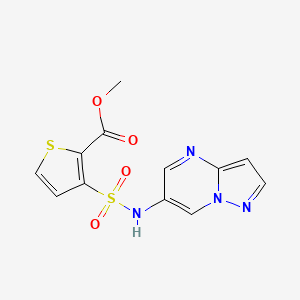 molecular formula C12H10N4O4S2 B2932369 3-(N-(吡唑并[1,5-a]嘧啶-6-基)磺酰胺基)噻吩-2-甲酸甲酯 CAS No. 2034450-01-4