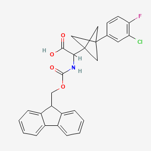 molecular formula C28H23ClFNO4 B2932374 2-[3-(3-Chloro-4-fluorophenyl)-1-bicyclo[1.1.1]pentanyl]-2-(9H-fluoren-9-ylmethoxycarbonylamino)acetic acid CAS No. 2287267-13-2