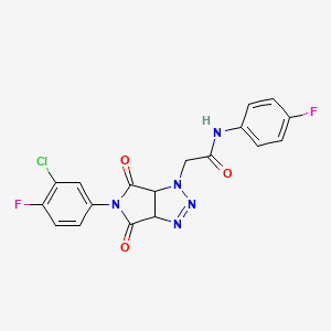 molecular formula C18H12ClF2N5O3 B2932392 2-[5-(3-chloro-4-fluorophenyl)-4,6-dioxo-4,5,6,6a-tetrahydropyrrolo[3,4-d][1,2,3]triazol-1(3aH)-yl]-N-(4-fluorophenyl)acetamide CAS No. 1052565-66-8