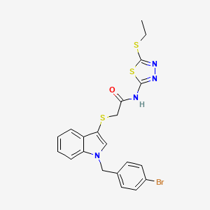 molecular formula C21H19BrN4OS3 B2932397 2-[1-[(4-bromophenyl)methyl]indol-3-yl]sulfanyl-N-(5-ethylsulfanyl-1,3,4-thiadiazol-2-yl)acetamide CAS No. 681274-45-3